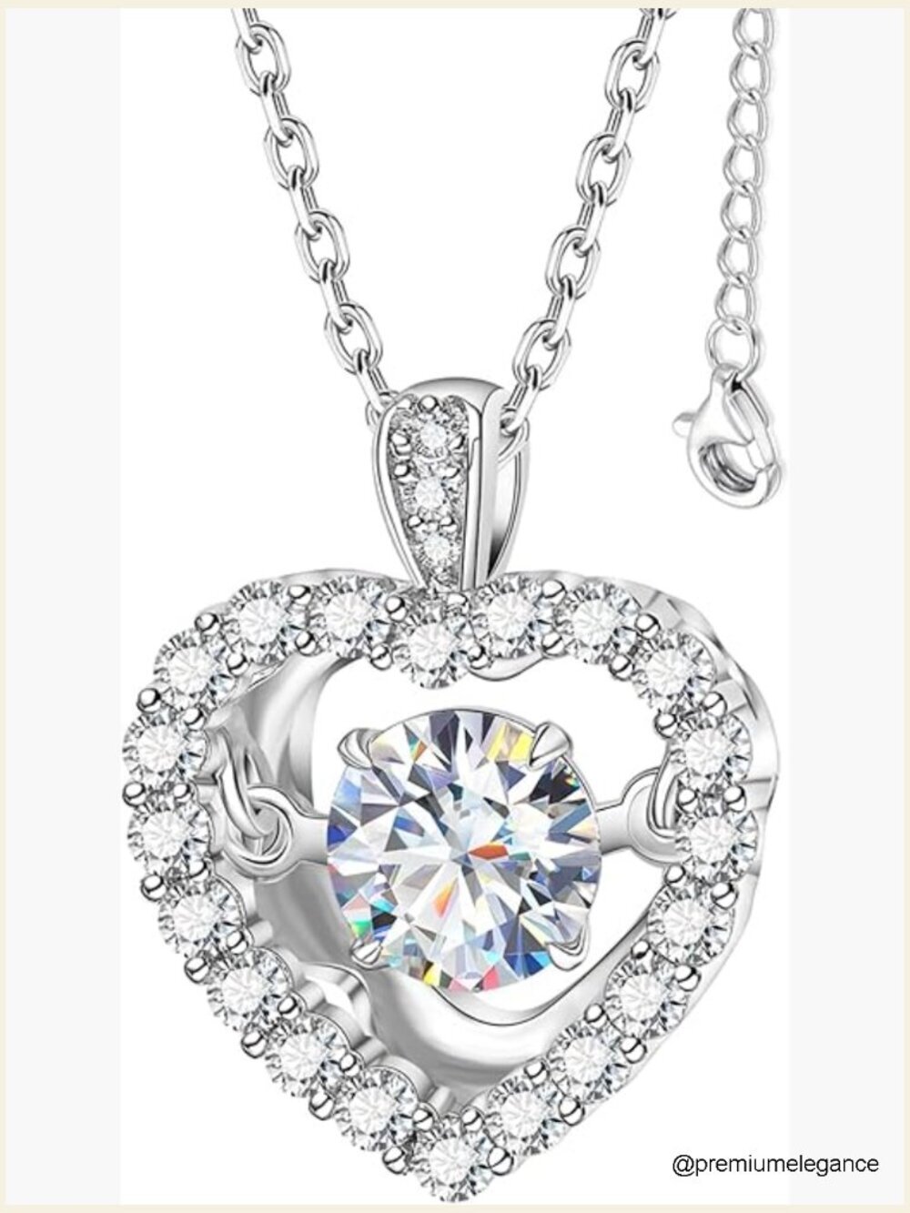 1 Carat Moissanite Dancing Heart Pendant Necklace Sterling Silver 20"